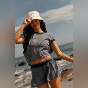 NEW Free People Movement Good Sport Cropped Tee Blue Lace Blue Size Small NWT